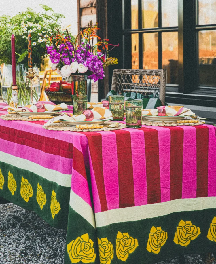 Stripes and Roses Tablecloth