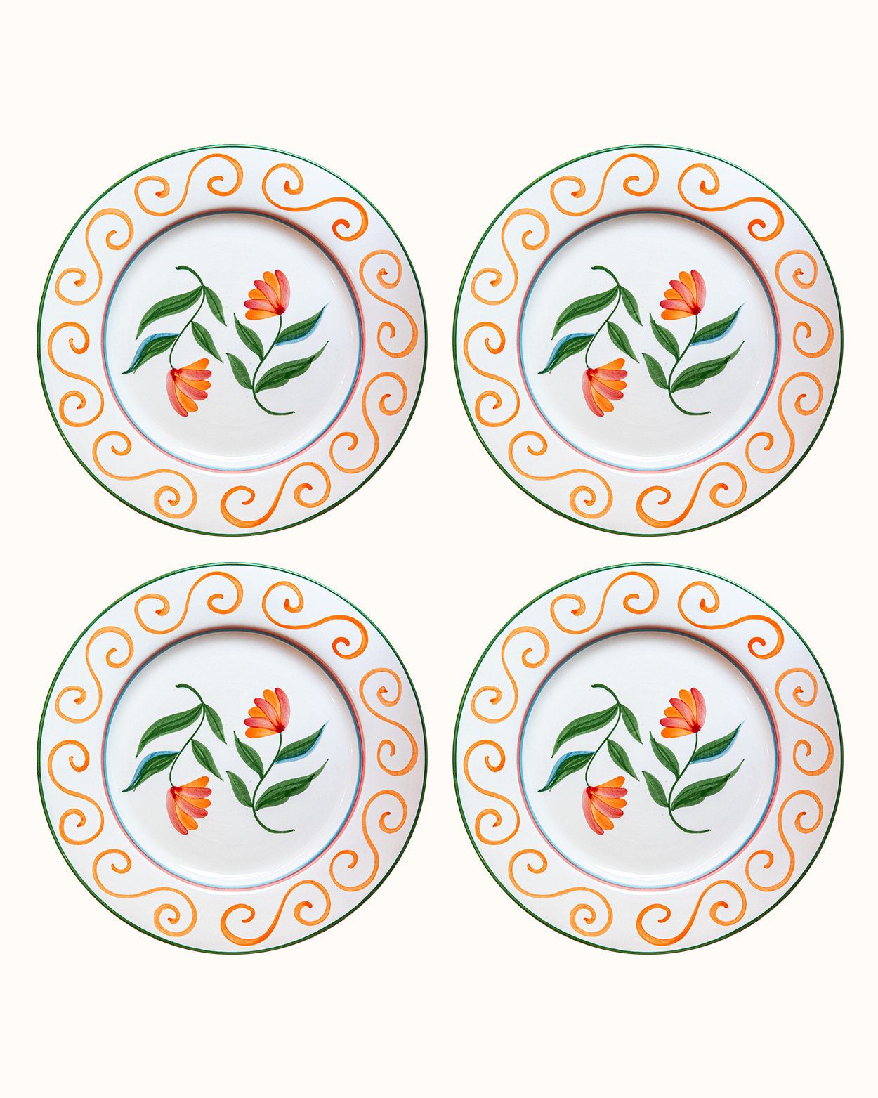 Rose Swirl Borden Set van 4
